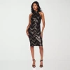 Premier Amour Womens Sequin Sleeveless Midi Sheath Dress In Black