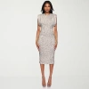 Premier Amour Womens Sequin Sleeveless Midi Sheath Dress In Silver