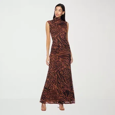 Premier Amour Womens Sleeveless Animal Maxi Dress In Brown