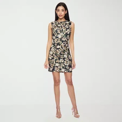 Premier Amour Womens Sleeveless Floral Sheath Dress In Black