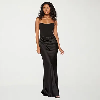 Premier Amour Womens Straight Neck Sleeveless Satin Evening Gown In Black
