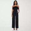 Premier Amour Womens Strapless Faux-feather Trim Jumpsuit In Black