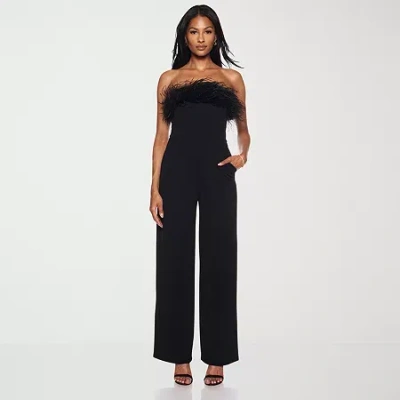 Premier Amour Womens Strapless Faux-feather Trim Jumpsuit In Black