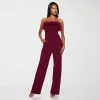 Premier Amour Womens Strapless Faux-feather Trim Jumpsuit In Red