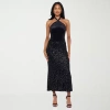 Premier Amour Womens Stretch Fabric Sequin Maxi Skirt In Black