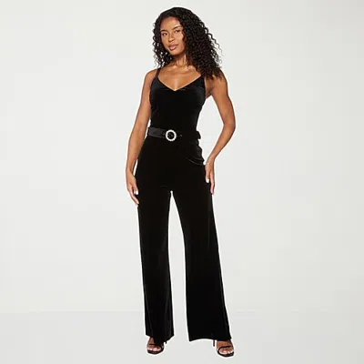 Premier Amour Womens V Neck Sleeveless Belted Jumpsuit In Black