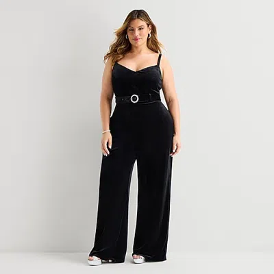 Premier Amour Womens V Neck Sleeveless Belted Plus Jumpsuit In Black