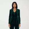 Premier Amour Womens Velvet Stretch Fabric Fitted Blazer In Green