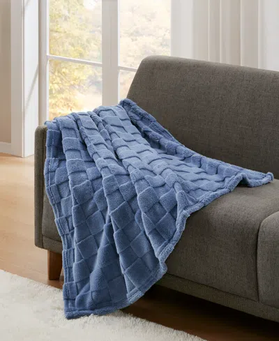 Premier Comfort Cozy Check Jacquard Sherpa Throw, 50" X 60" In Blue