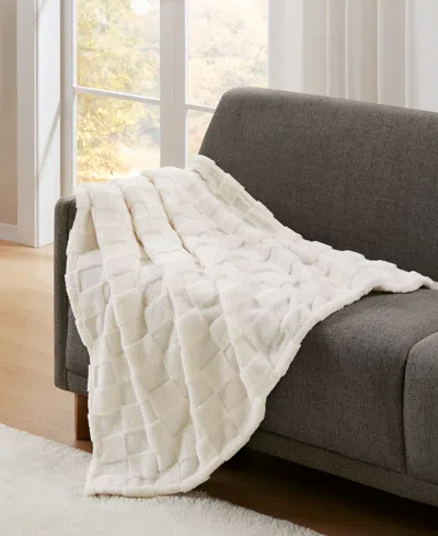 Premier Comfort Cozy Check Jacquard Sherpa Throw, 50" X 60" In Neutral
