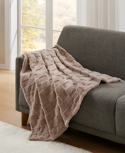 Premier Comfort Cozy Check Jacquard Sherpa Throw, 50" X 60" In Neutral