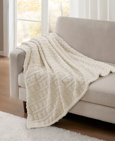 Premier Comfort Cozy Heart Jacquard Sherpa Throw, 50" X 60" In Neutral
