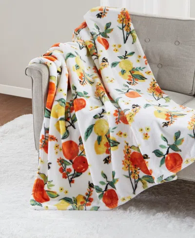 Premier Comfort Cozy Plush Printed Throw, 50" X 70", Created For Macy's In Citrus