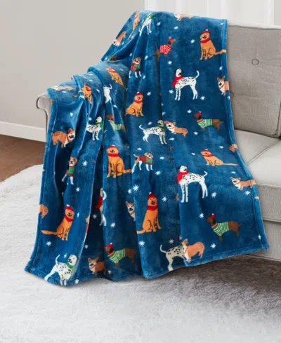 Premier Comfort Cozy Plush Printed Throw, 50" X 70", Exclusively At Macy's In Holiday Dogs