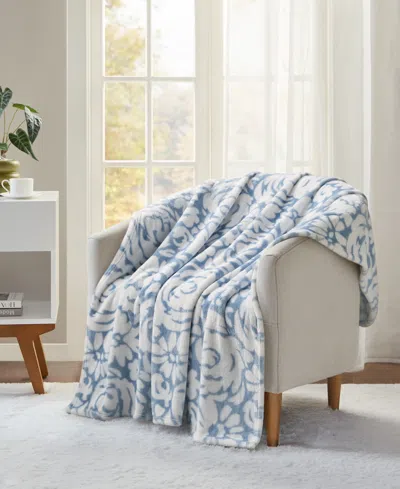 Premier Comfort Cozy Plush Printed Throw, 50" X 70", Exclusively At Macy's In Blue Floral