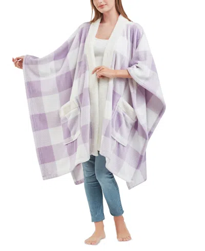 Premier Comfort Cozy Plush Printed Wrap, 50" X 70", Created For Macy's In Purple Plaid