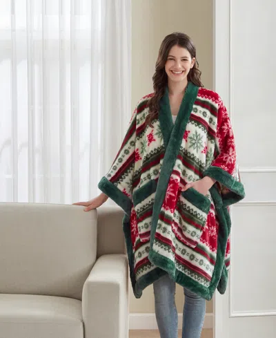 Premier Comfort Cozy Plush Printed Wrap, 50" X 70", Exclusively At Macy's In Fair Isle Red,green