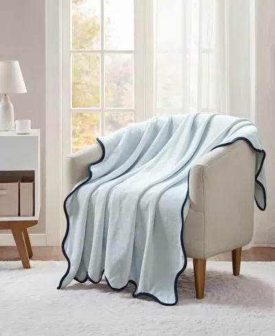 Premier Comfort Cozy Soft Plush Scallop Edge Throw, 50" X 60" In Blue