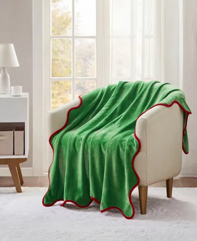 Premier Comfort Cozy Soft Plush Scallop Edge Throw, 50" X 60" In Green