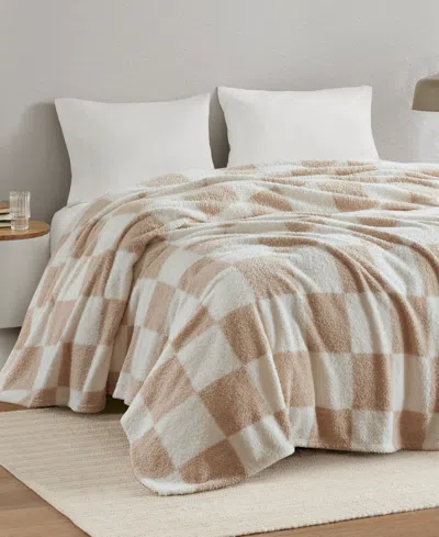 Premier Comfort Feathersoft Lightweight Knit Blanket, Twin In Ivory Checkered