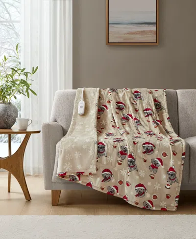 Premier Comfort Heated Cozy Plush Reversible Throw, 50" X 60" In Brown