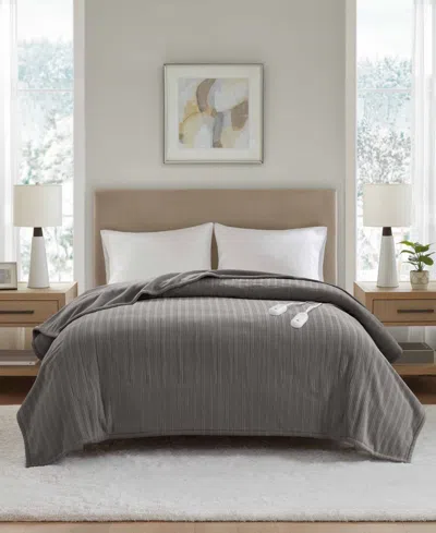 Premier Comfort Heated Textured Fleece Blanket, King In Gray