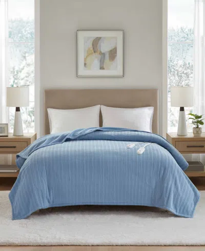 Premier Comfort Heated Textured Fleece Blanket, Queen In Blue