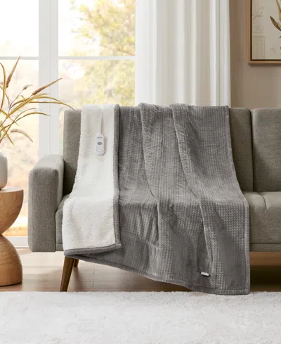Premier Comfort Heated Waffle To Sherpa Throw, 50" X 60" In Gold
