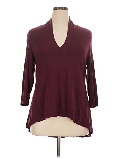 Pre-owned Premise 3/4 Sleeve Top Burgundy V-neck Tops