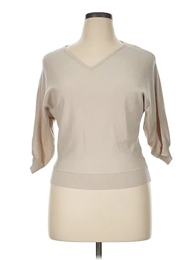 Pre-owned Premise 3/4 Sleeve Top Tan Solid Pattern V-neck Tops