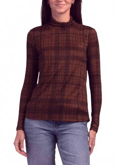 Premise Metallic Turtleneck Top In Bronze, Black In Brown
