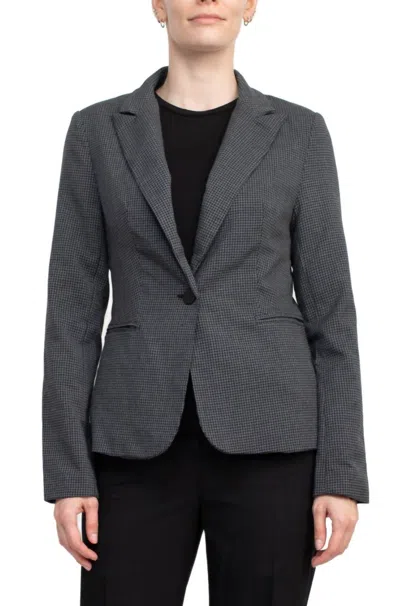 Premise Notched Collar One Button Knit Blazer In Grey Black Glen