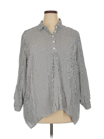 Pre-owned Premise Studio 3/4 Sleeve Button Down Shirt In Gray