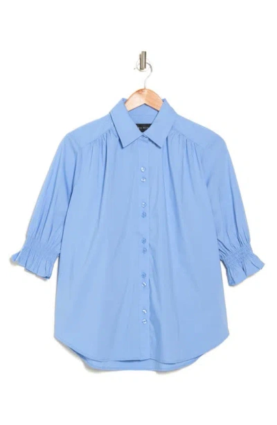 Premise Studio Smocked Ruffle Shirt In Blue