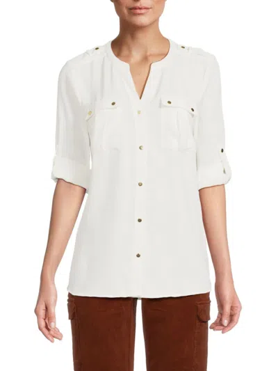 Premise Women's Tab Button Cargo Shirt In Soft White