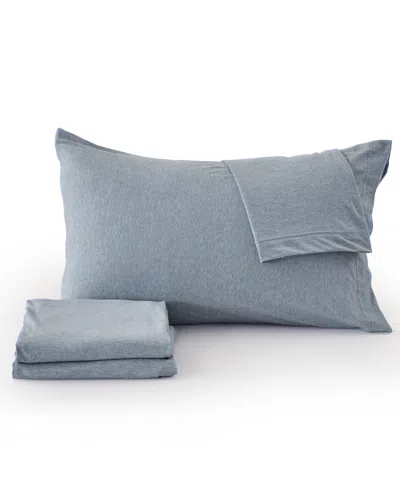 Premium Comforts Heathered Melange T-shirt Jersey Knit Cotton Blend 3 Piece Sheet Set, Twin In Sky Blue