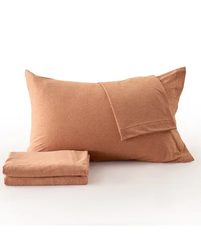 Premium Comforts Heathered Melange T-shirt Jersey Knit Cotton Blend 4 Piece Sheet Set, California King In Terracotta