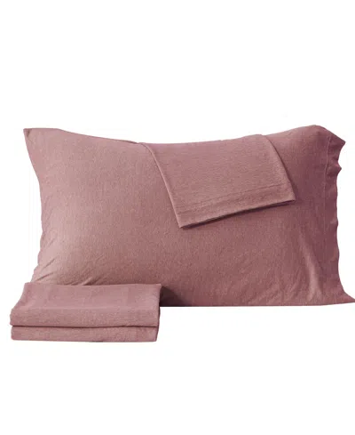 Premium Comforts Heathered Melange T-shirt Jersey Knit Cotton Blend 4 Piece Sheet Set, Full In Heathered Dusty Rose