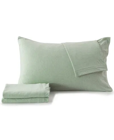 Premium Comforts Heathered Melange T-shirt Jersey Knit Cotton Blend 4 Piece Sheet Set, King In Green