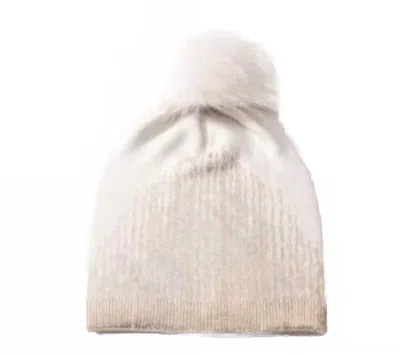 Prenelove Women's Avery Foil Beanie With Real Fur Pompom In White/gold In Neutral