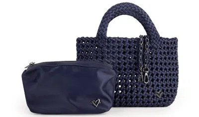 Prenelove Women's Blue Cambridge Small Woven Hand-knotted Tote - Navy