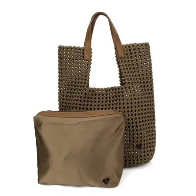 Prenelove Women's Brown Eston Woven Hand-knotted Tote - Dark Khaki