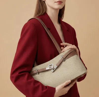 Prenelove Women's New: Rundle Genuine Leather & Linen Handbag - Black