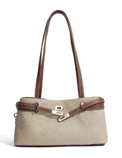 Prenelove Women's New: Rundle Genuine Leather & Linen Handbag - Brown