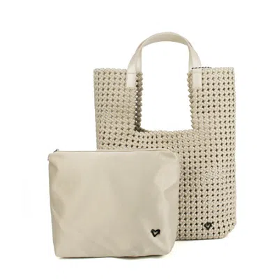 Prenelove Women's White Eston Woven Hand-knotted Tote - Bone