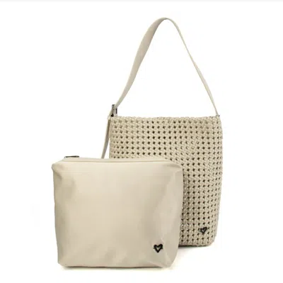 Prenelove Women's White Osler Woven Hand-knotted Hobo - Bone
