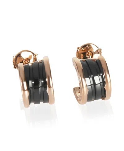 Pre-owned Pre-owned Bvlgari  Bvlgari B. Zero1 Hoop 18k Rose Gold/ceramic Earrings In Pink