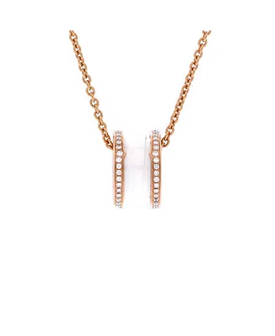 Pre-owned Pre-owned Bvlgari  Bvlgari B. Zero1 Pendant Necklace 18k Rose Gold And Ceramic With Diamonds, 18 In Pink