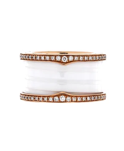 Pre-owned Pre-owned Bvlgari  Bvlgari B. Zero1 Three Band Ring 18k Rose Gold And Ceramic With Diamonds In Pink