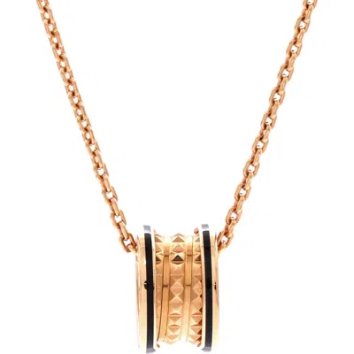 Pre-owned Bvlgari  Bvlgari B.zero 1 Rock Round Pendant Necklace 18k Rose Gold With Ceramic Small